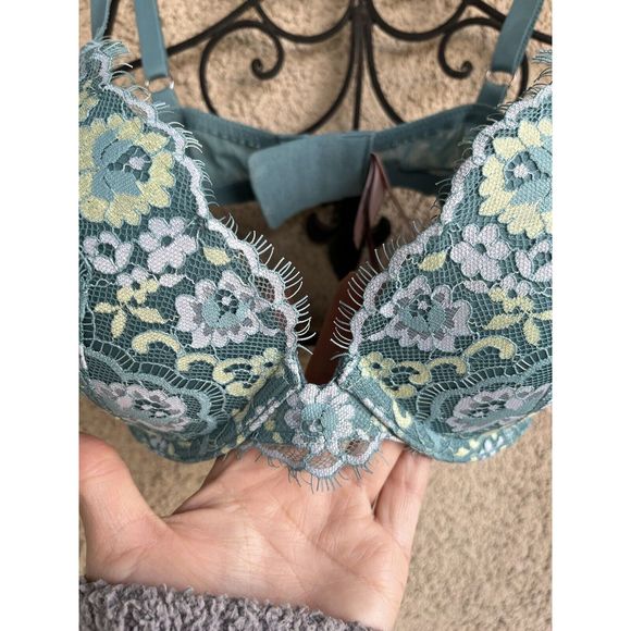 Victorias Secret Dream Angels Push Up Bra - Size 34D - Teal Blue/ Yellow - Picture 5 of 9